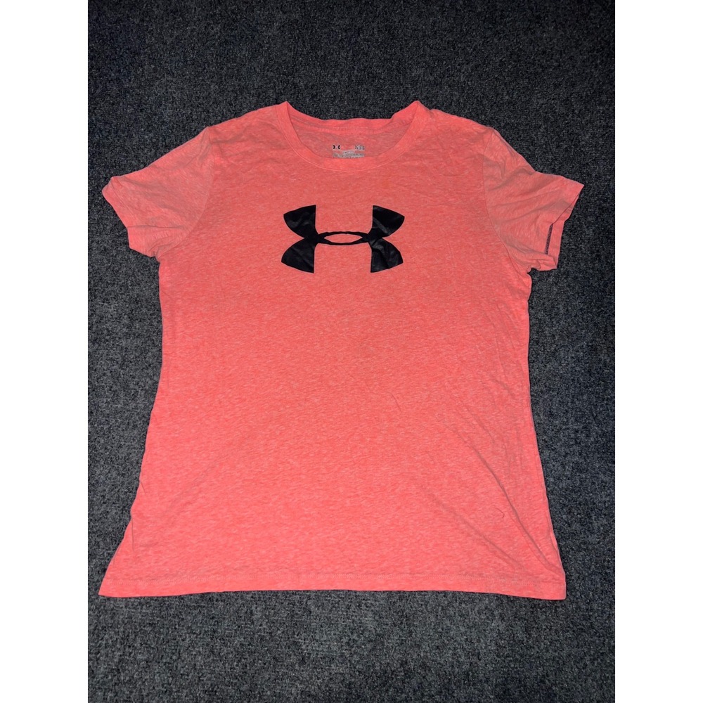Under Armour Heatgear Girls Large Pink Heathered Short Sleeve Logo T-Shirt